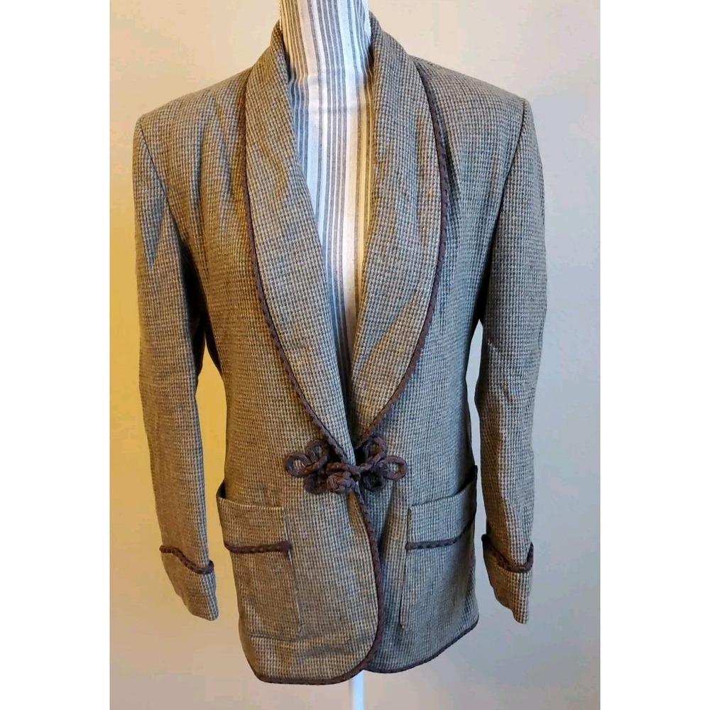 Scott Taylor Women 100% Wool Tweed‎ With Cord Trim Vtg Jacket Sz 4 Brown